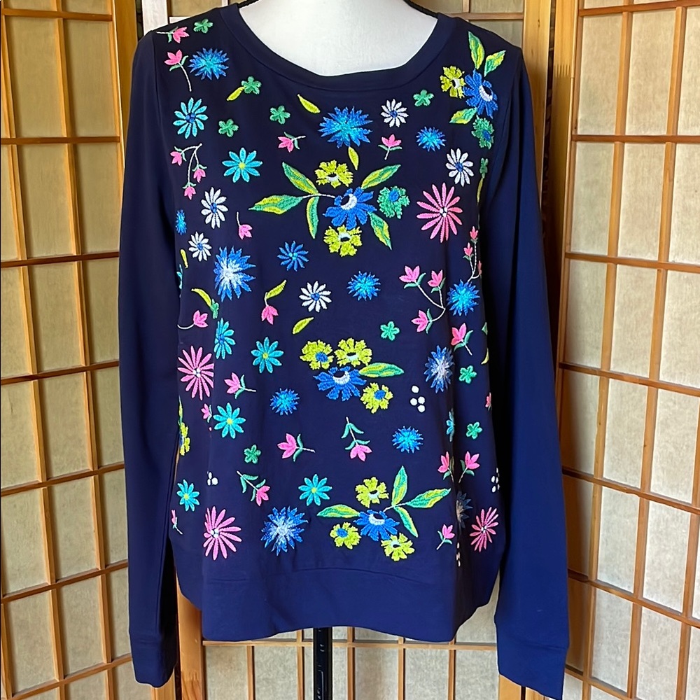 Lilly Pulitzer Top Rami Floral Embroidered Long Sleeves Lightweight Top